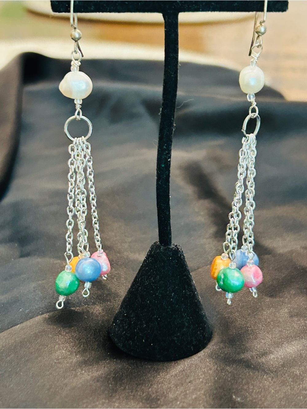 Freshwater Pearl Drop Chain Earrings